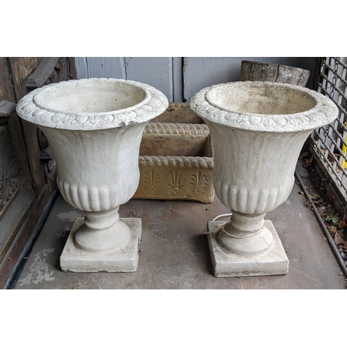 263 - GARDEN URNS, a pair, 57cm H Campana shaped. (2)