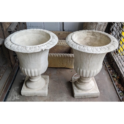 263 - GARDEN URNS, a pair, 57cm H Campana shaped. (2)