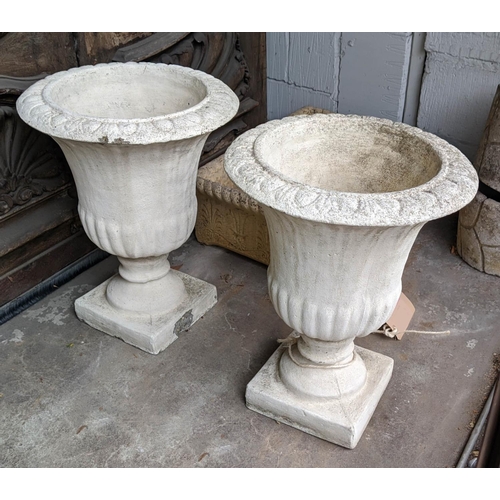 263 - GARDEN URNS, a pair, 57cm H Campana shaped. (2)