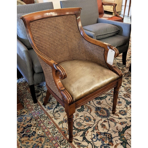 315 - BERGERE, 57cm W x 92cm H with a double caned back and sides and a drop-in seat on reeded turned fron... 