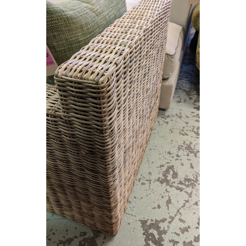 316 - GERVASONI RATTAN ARMCHAIR, 80cm W x 72cm H with a loose green back and seat cushion and two stools, ... 