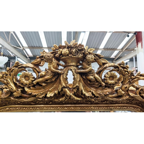 346 - WALL MIRROR, belle epoque style, gilt frame, bevelled plate, 85cm x 157cm.