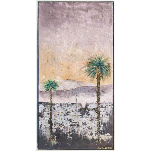 35 - KEN DAVIS, 'Sunrise over Tangier', oil on board, 123cm x 61cm, framed.