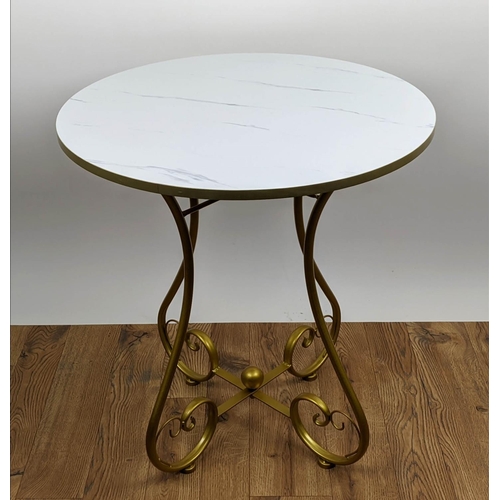 514 - SIDE TABLE, 600cm x 65.5cm H, 1960s French style, faux marble top, gilt painted metal base.