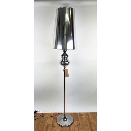 515 - FLOOR LAMP, 1970s Italian style, silvered with silver shade, 174cm H.