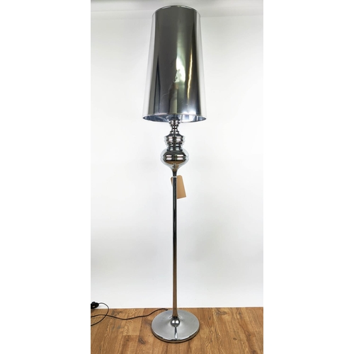 515 - FLOOR LAMP, 1970s Italian style, silvered with silver shade, 174cm H.