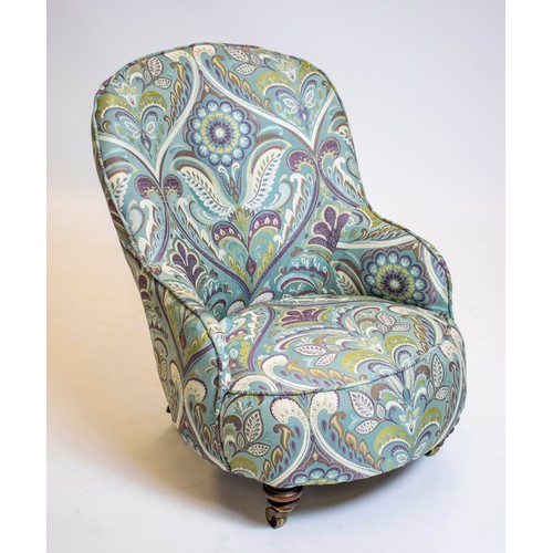 247 - SLIPPER CHAIR, 74cm H x 56cm W, foliate patterned on turned feet and brass castors.