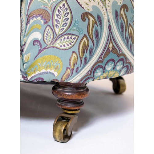 247 - SLIPPER CHAIR, 74cm H x 56cm W, foliate patterned on turned feet and brass castors.