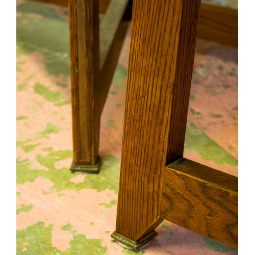 249 - LOW TABLES, 50cm H x 100cm W x 60cm D, a pair, oak with ebonised banded rectangular tops. (2)