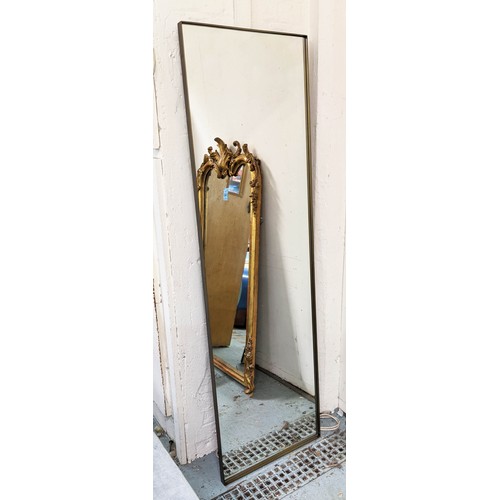 450 - WALL MIRROR, slim line gilt metal frame, 170.5cm x 50cm.