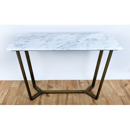 460 - CONSOLE TABLE, 110cm x 40cm x 79.5cm, 1950's Italian style, gilt metal base, stone top.