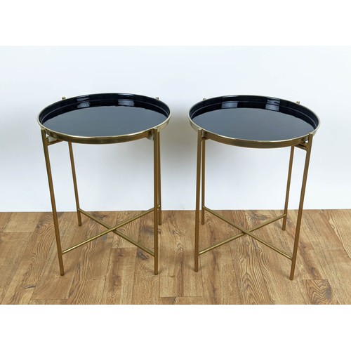 463 - SIDE TABLES, a pair, 45.5cm diam x 55cm H, 1950's Italian style, gilt metal and lacquer. (2)