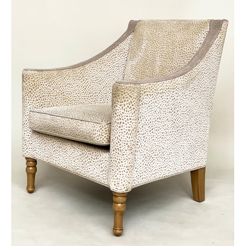 136 - ARMCHAIRS, a pair, pale grey velvet and cut velvet with scroll arms and tapering supports, 75cm W. (... 