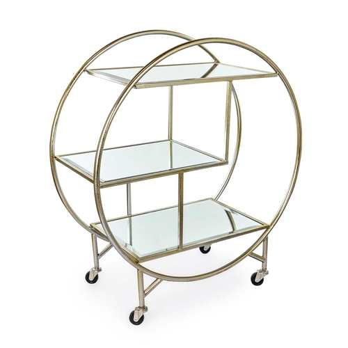 437 - COCKTAIL TROLLEY, 93cm H x 82cm W x 37cm D, Art Deco style, mirrored glass shelves, gilt metal frame... 