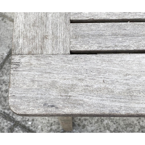 297 - GARDEN TABLE BY LISTER, 65cm D x 109cm W x 73cm H, weathered teak, of slatted construction.