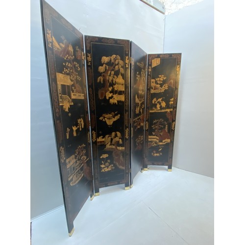 241 - CHINESE ROOM SCREEN, early 20th century, four-sectioned, Chinoiserie iron red and gilt decoration on... 