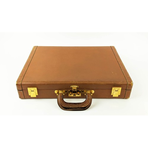 11 - HERMES LEATHER BRIEFCASE, leather lining, gold tone hardware.