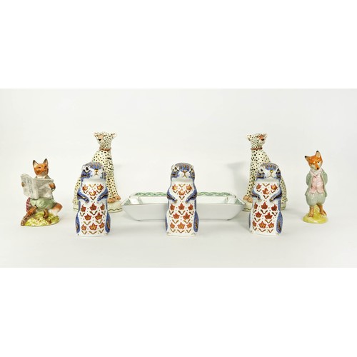 13 - COLLECTION OF CERAMICS, comprising three Royal Crown Derby squirrel figures, gold stoppers, Beatrix ... 