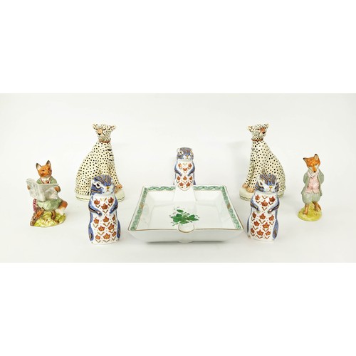 13 - COLLECTION OF CERAMICS, comprising three Royal Crown Derby squirrel figures, gold stoppers, Beatrix ... 