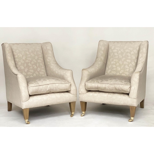 109 - ARMCHAIRS, a pair, natural and floral woven linen upholstered, 76cm W. (2)