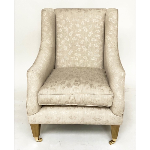 109 - ARMCHAIRS, a pair, natural and floral woven linen upholstered, 76cm W. (2)