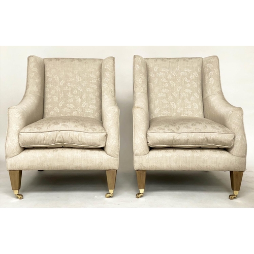 109 - ARMCHAIRS, a pair, natural and floral woven linen upholstered, 76cm W. (2)