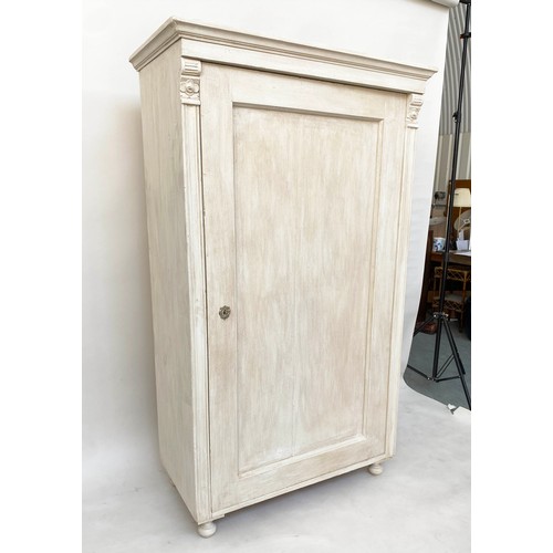 130 - ARMOIRE, 19th century French, traditionally grey painted with single panelled door enclosing hanging... 