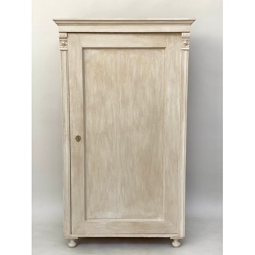 130 - ARMOIRE, 19th century French, traditionally grey painted with single panelled door enclosing hanging... 