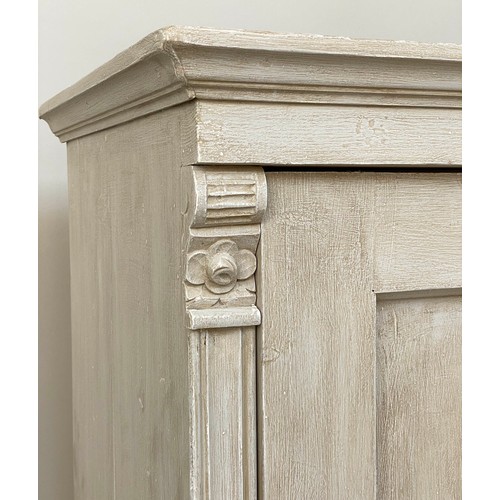 130 - ARMOIRE, 19th century French, traditionally grey painted with single panelled door enclosing hanging... 