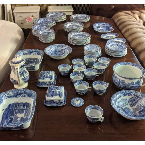 12 - SPODE PART DINNER SERVICE, blue and white, mainly Willow pattern. (Qty)