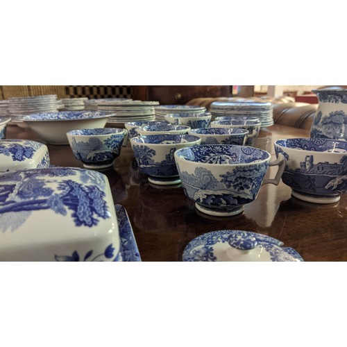 12 - SPODE PART DINNER SERVICE, blue and white, mainly Willow pattern. (Qty)