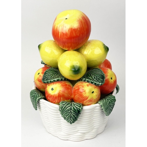 25 - CENTERPIECE, mid-century Italian ceramic in the form of a bowl of fruit, possibly Capodimonte, 29cm ... 