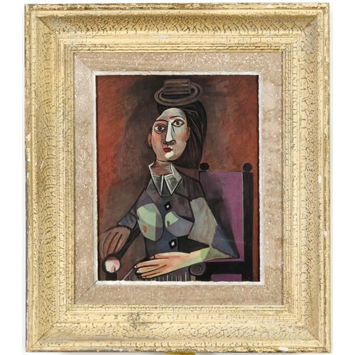 56 - AFTER PABLO PICASSO, Woman in hat, off set lithograph, French vintage frame, 33cm x 25cm.