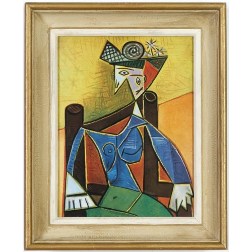 58 - AFTER PABLO PICASSO, Seated woman, off set lithograph, French vintage frame, 33cm x 25cm.