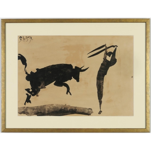 66 - AFTER PABLO PICASSO, a set of four large off set lithographs on board, Toros, dated in the plate, 43... 