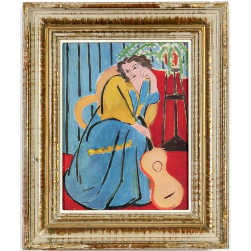 69 - HENRI MATISSE, Jeune femme assise avec guitare, off set lithograph, French vintage frame, 28cm x 21c... 