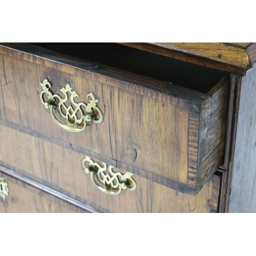 171 - CHEST, 88cm H x 91cm W x 51cm D, Queen Anne walnut and oak of five drawers on later bun feet.