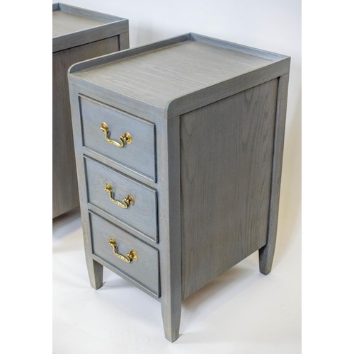 174 - BEDSIDE CHESTS, 75cm H x 39cm W x 48cm D, a pair, grey painted, each with three drawers. (2)