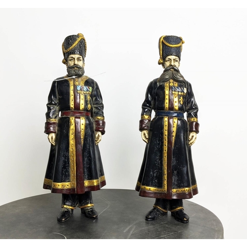 41 - AFTER FABERGÉ RUSSIAN COSSACKS, a set of two, cast metal, 41cm H each. (2)