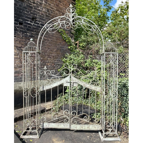 316 - ARCHITECTURAL GARDEN GATE, 250cm high, 185cm wide, 38cm deep, Regency style, aged painted finish.