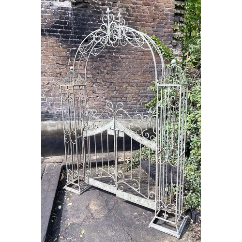 316 - ARCHITECTURAL GARDEN GATE, 250cm high, 185cm wide, 38cm deep, Regency style, aged painted finish.