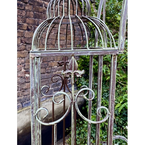 316 - ARCHITECTURAL GARDEN GATE, 250cm high, 185cm wide, 38cm deep, Regency style, aged painted finish.