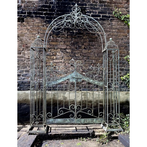 316 - ARCHITECTURAL GARDEN GATE, 250cm high, 185cm wide, 38cm deep, Regency style, aged painted finish.