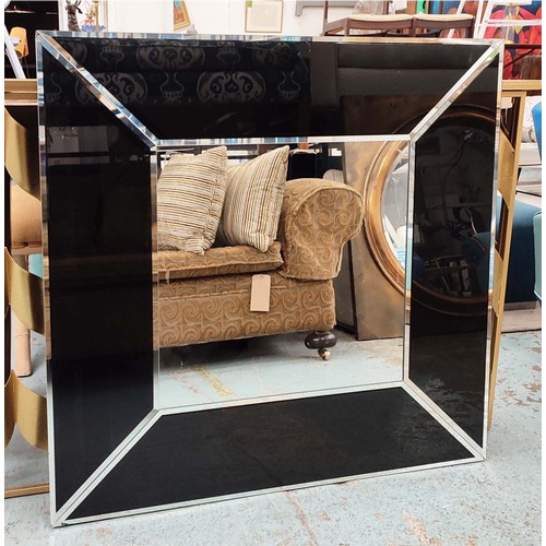 342 - WALL MIRROR, 90cm x 90cm, with marginal bevelled mirror plate frame, tinted detail.