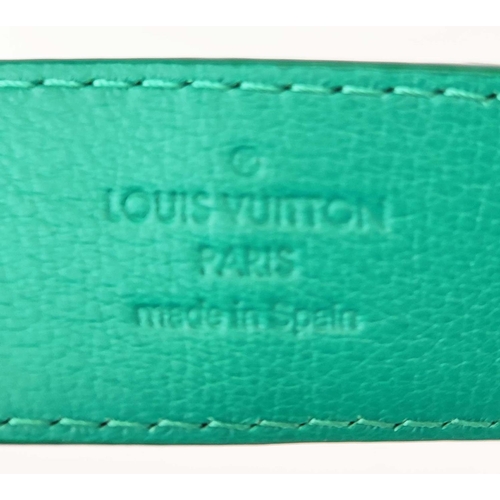 LOUIS VUITTON CROCODILE BELT, green exotic leather with gold tone initials  at the front, size 80/32