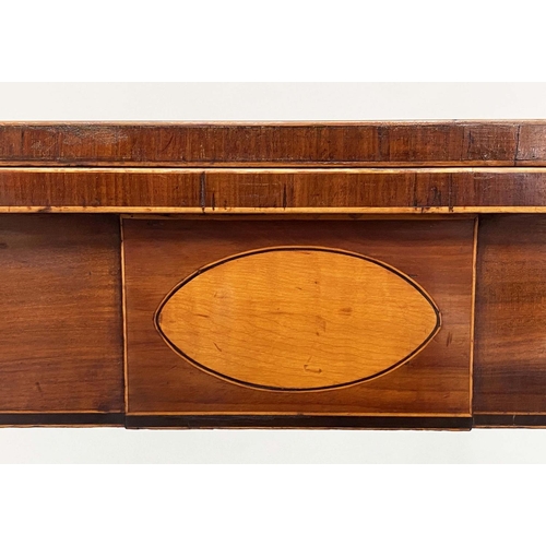 221 - CARD TABLE, George III mahogany and boxwood strung, D shaped foldover baize lined, 91cm x 44cm D x 7... 