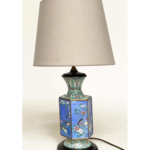 223 - TABLE LAMPS, a pair, early 20th century Canton enamel hexagonal facetted, 60cm H. (2)