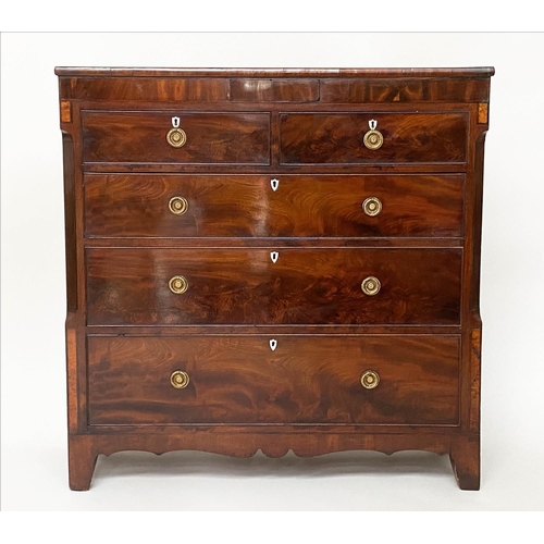 226 - SCOTTISH HALL CHEST, 19th century flame mahogany of adapted shallow proportions with 'secret' frieze... 