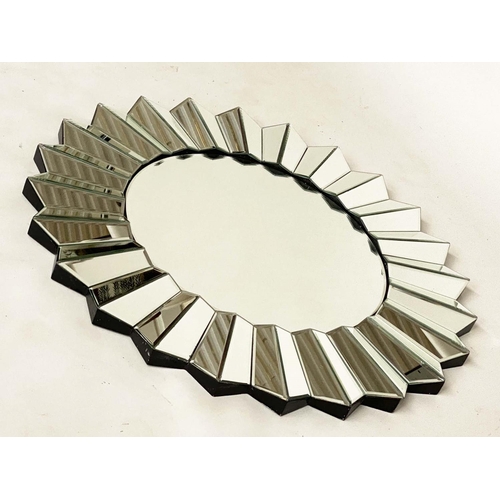 279 - PHARMORE LTD WALL MIRROR, with radial facetted mirror frame, 80cm diam.