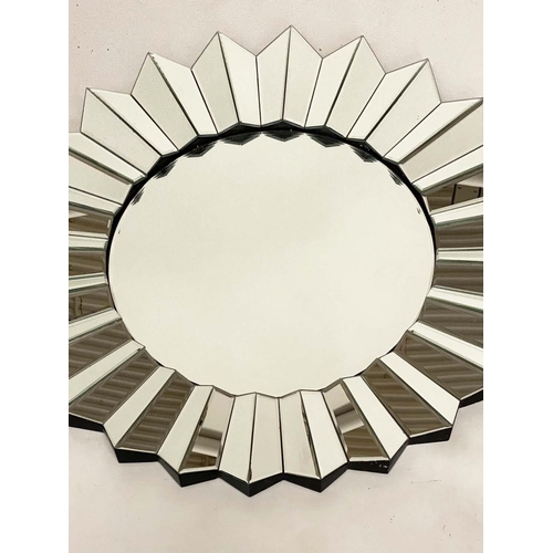 279 - PHARMORE LTD WALL MIRROR, with radial facetted mirror frame, 80cm diam.